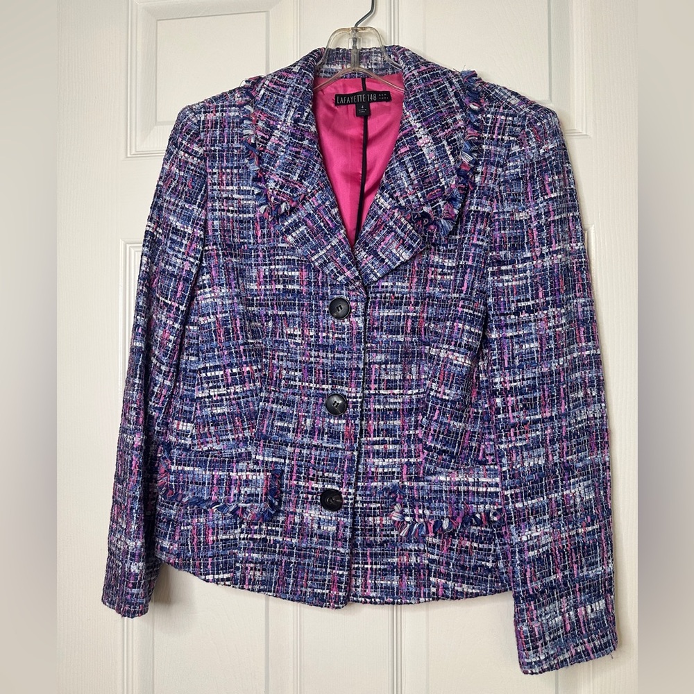 Lafayette 148 New York Multicolor Tweed Blazer – Size 4 - Blue & Pink